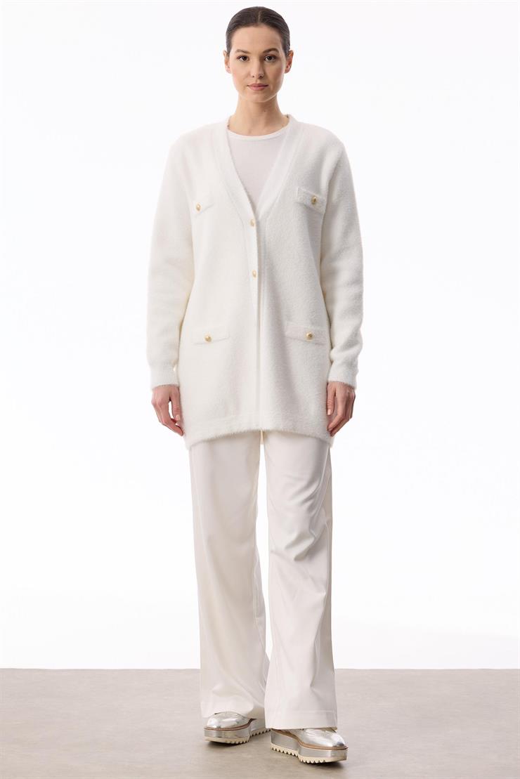 İnci Düğmeli Triko Hırka EKRU