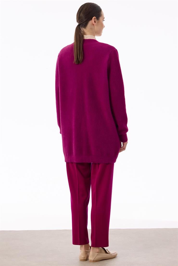 İnci Düğmeli Triko Hırka FUŞYA