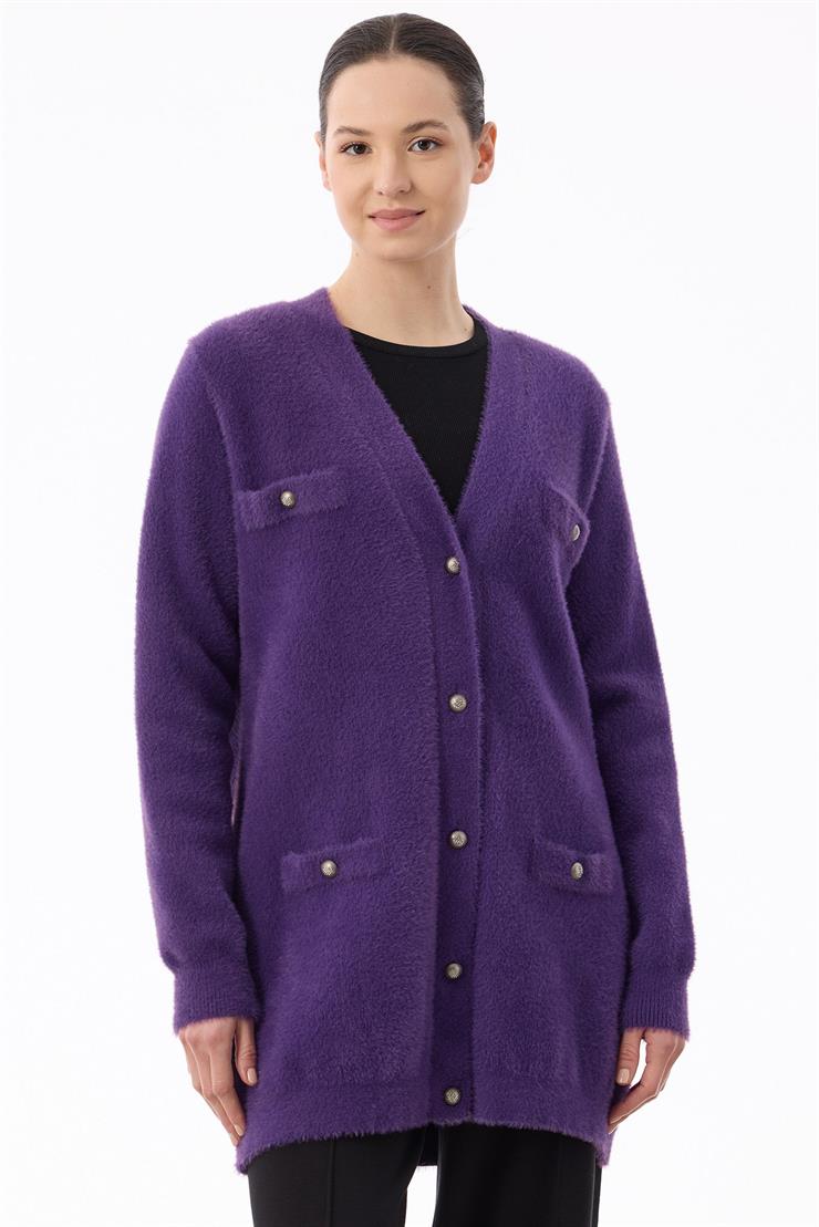 İnci Düğmeli Triko Hırka MOR