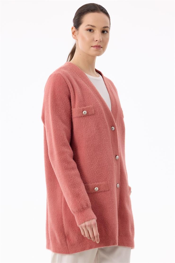 İnci Düğmeli Triko Hırka PEMBE