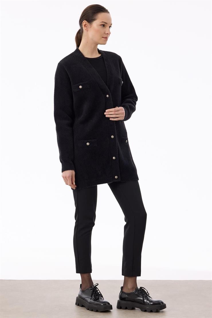 İnci Düğmeli Triko Hırka SİYAH