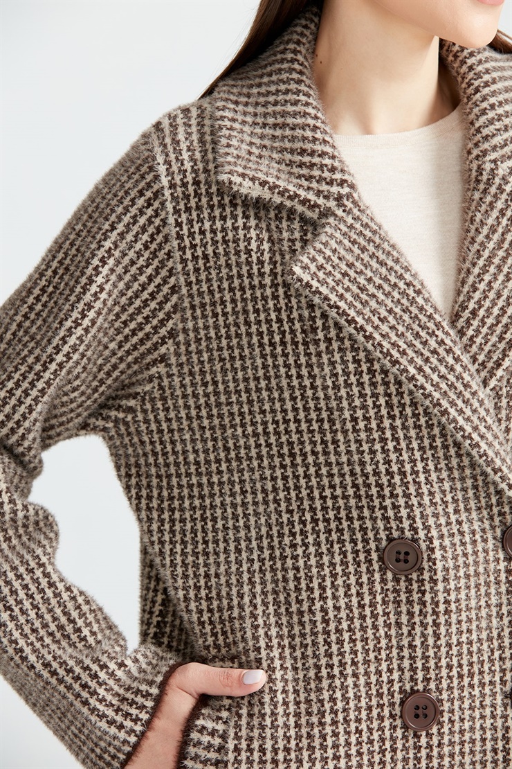 KAZAYAĞI DESENLİ MİNK  KABAN KAHVE