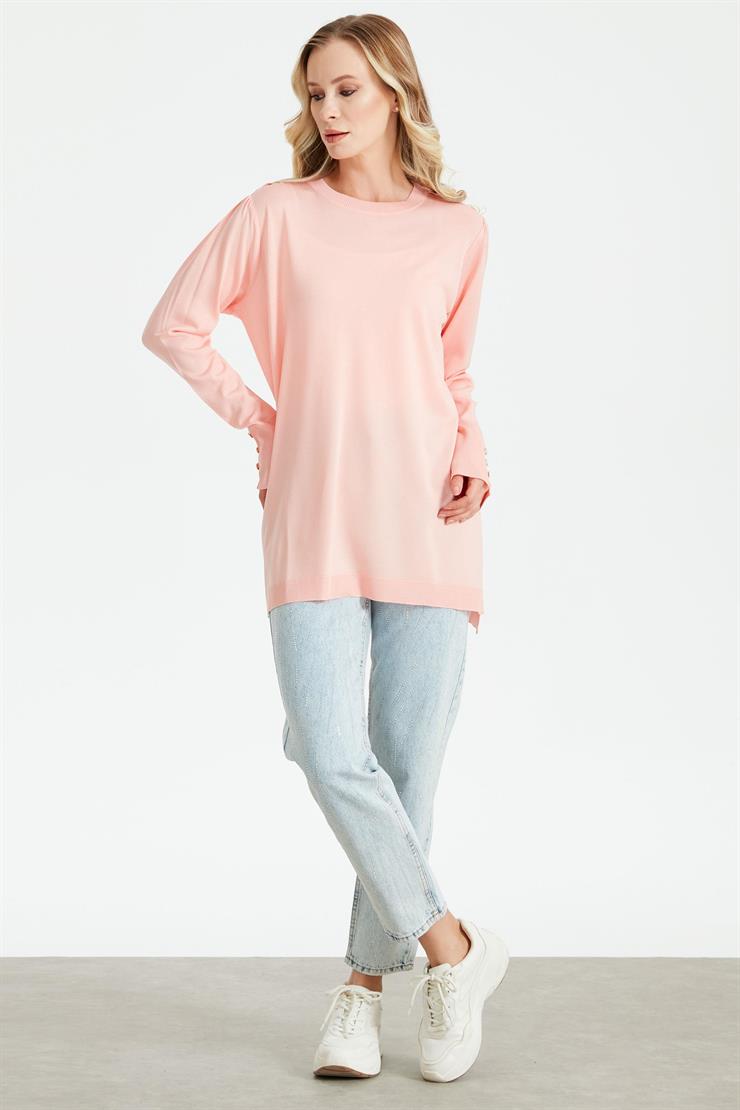 KOLLARI BÜZGÜLÜ DÜĞME DETAYLI RAYON TUNİK KARİDES