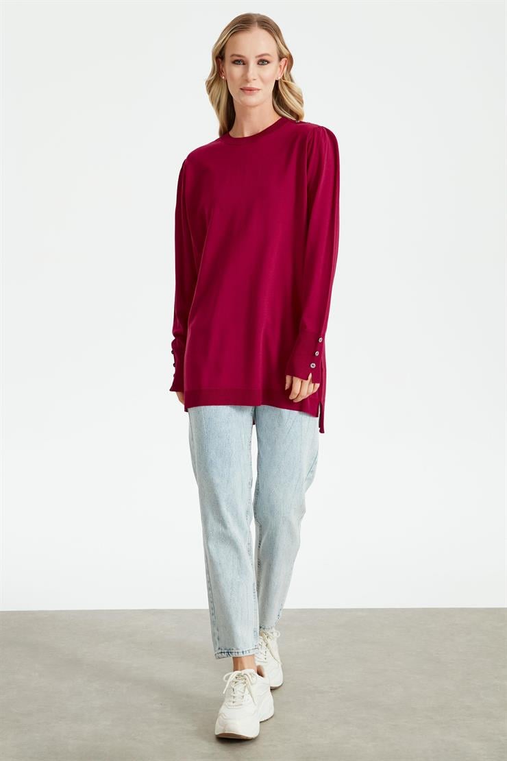 KOLLARI BÜZGÜLÜ DÜĞME DETAYLI RAYON TUNİK FUŞYA