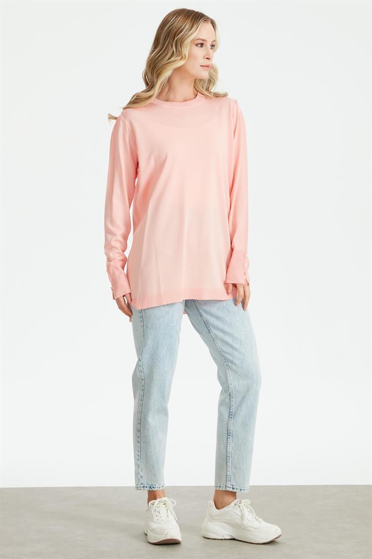 KOLLARI BÜZGÜLÜ DÜĞME DETAYLI RAYON TUNİK KARİDES