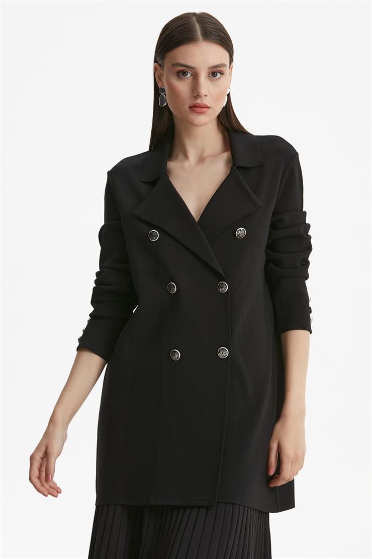 Kruvaze Yaka Rayon Hırka SİYAH