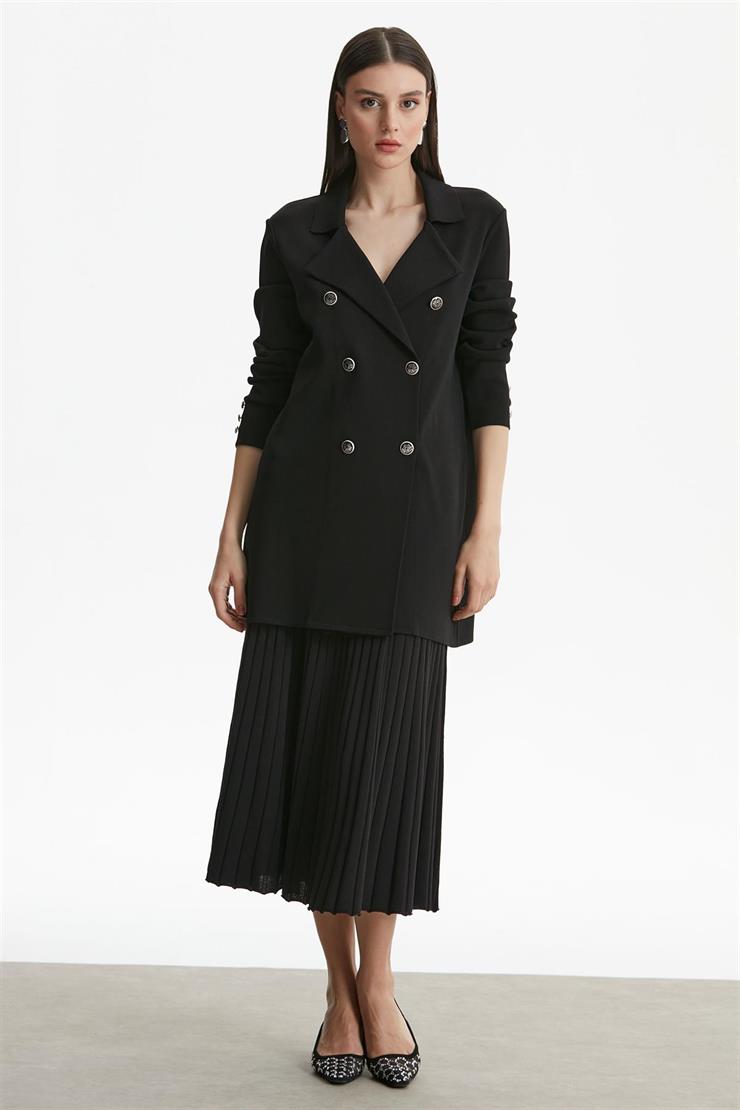 Kruvaze Yaka Rayon Hırka SİYAH