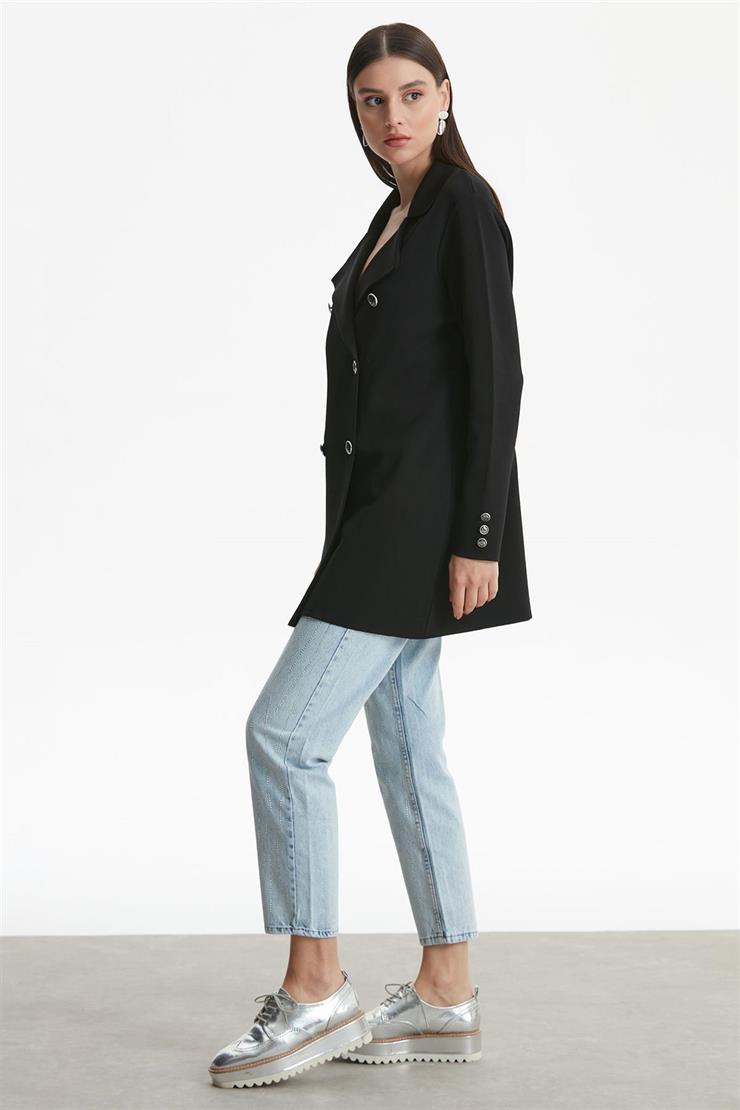 Kruvaze Yaka Rayon Hırka SİYAH