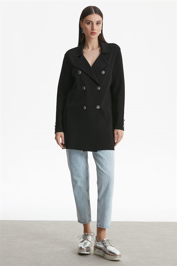 Kruvaze Yaka Rayon Hırka SİYAH