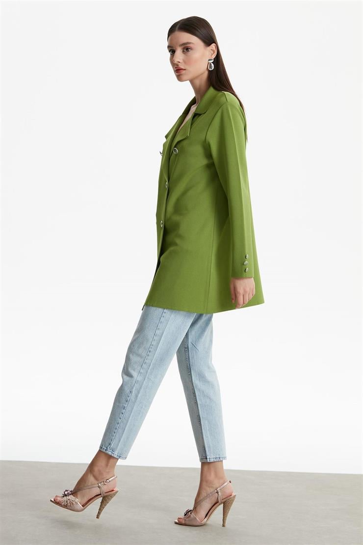 Kruvaze Yaka Rayon Hırka YEŞİL