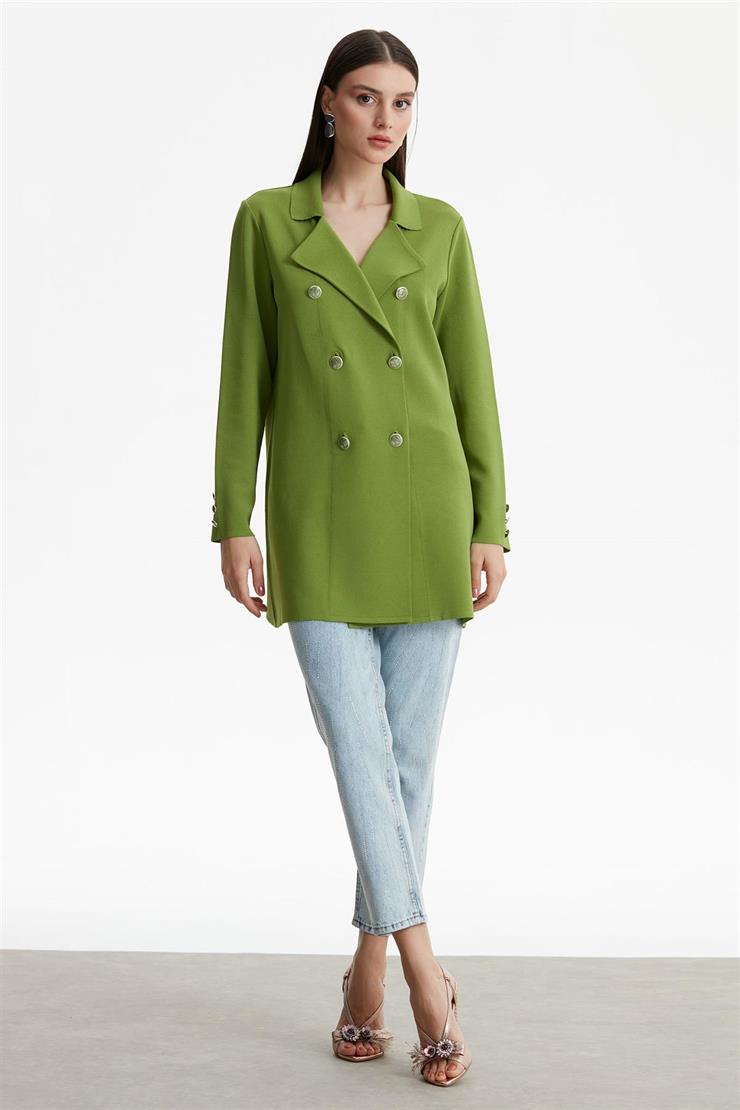 Kruvaze Yaka Rayon Hırka YEŞİL