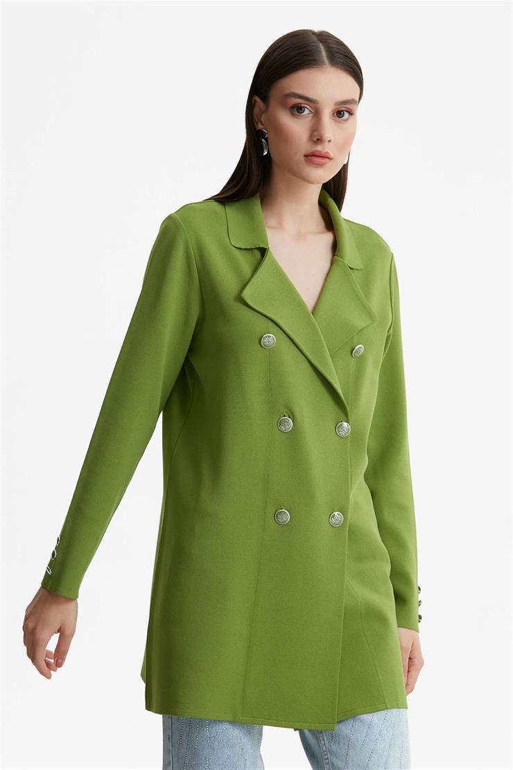 Kruvaze Yaka Rayon Hırka YEŞİL