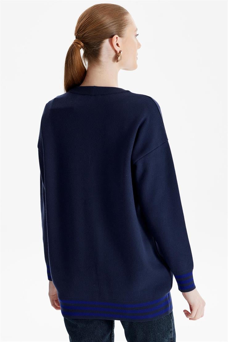 Kabartma Yazılı Triko  Hırka LACİVERT