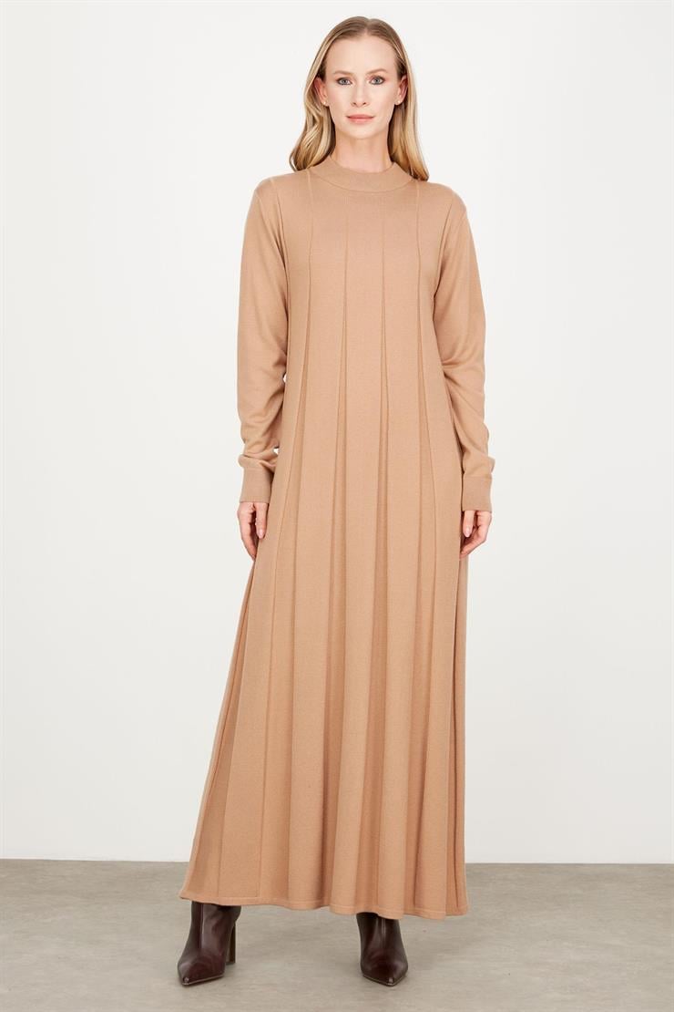 Kalın Piliseli Triko Elbise CAMEL