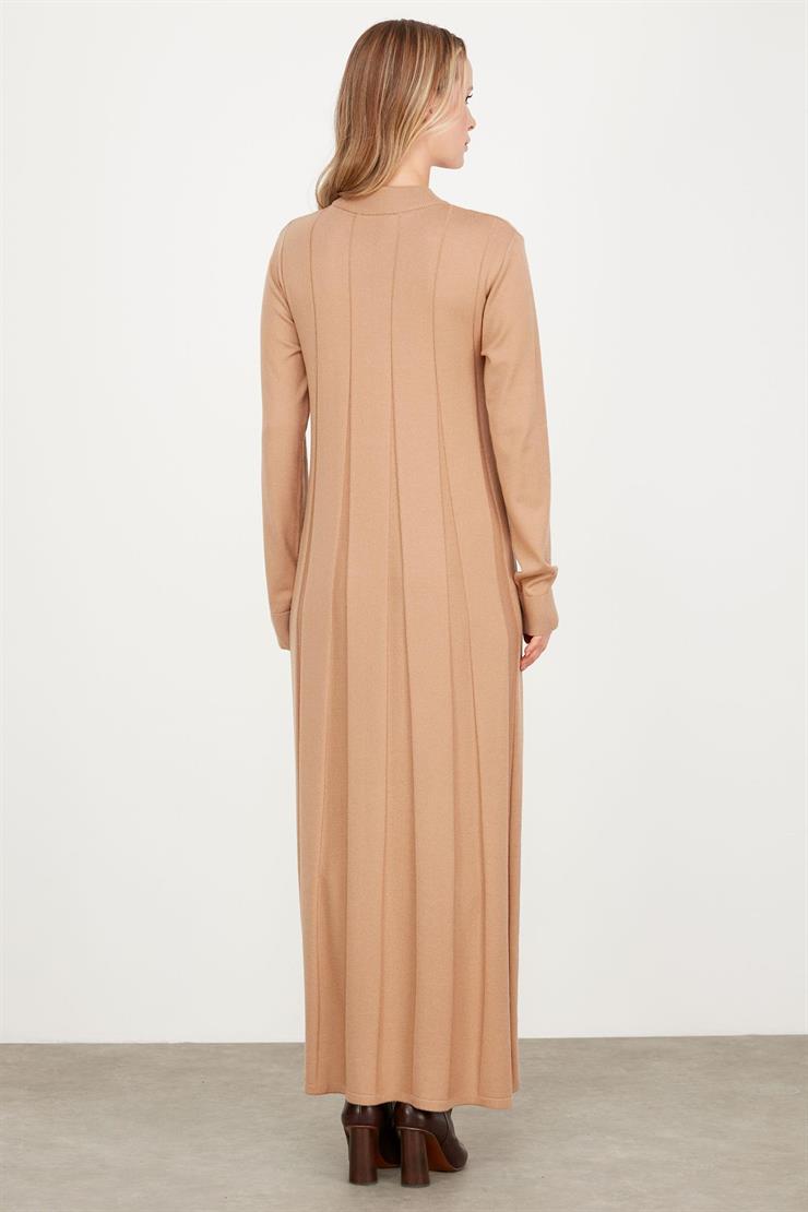 Kalın Piliseli Triko Elbise CAMEL