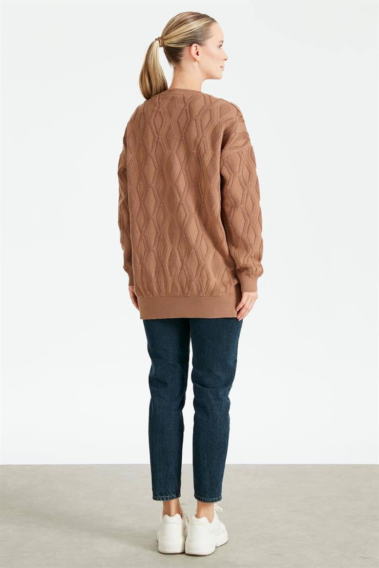 Kapartma Desenli Triko Tunik CAMEL