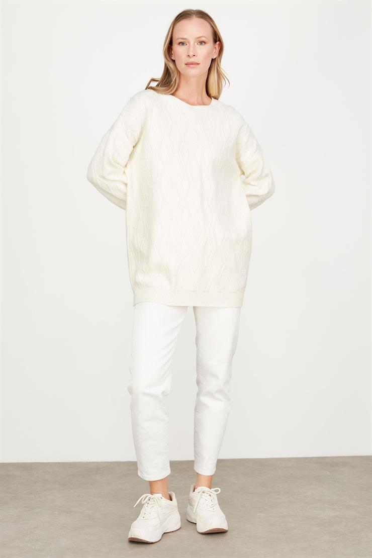 Kapartma Desenli Triko Tunik EKRU