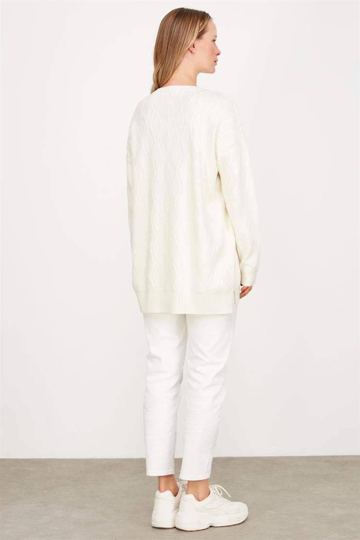 Kapartma Desenli Triko Tunik EKRU