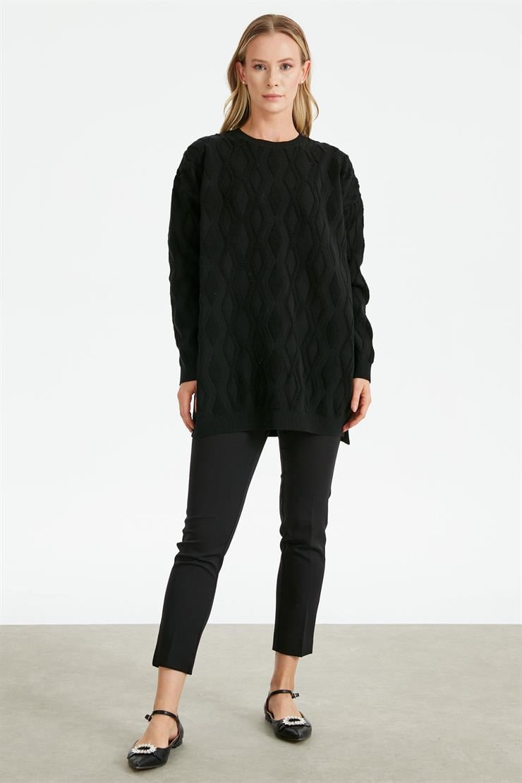 Kapartma Desenli Triko Tunik SİYAH