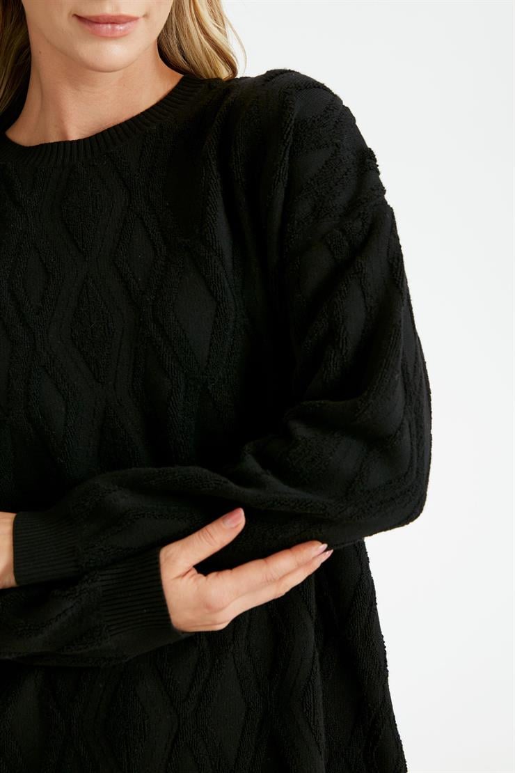 Kapartma Desenli Triko Tunik SİYAH