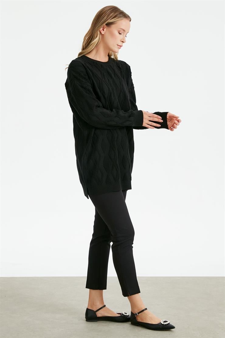 Kapartma Desenli Triko Tunik SİYAH