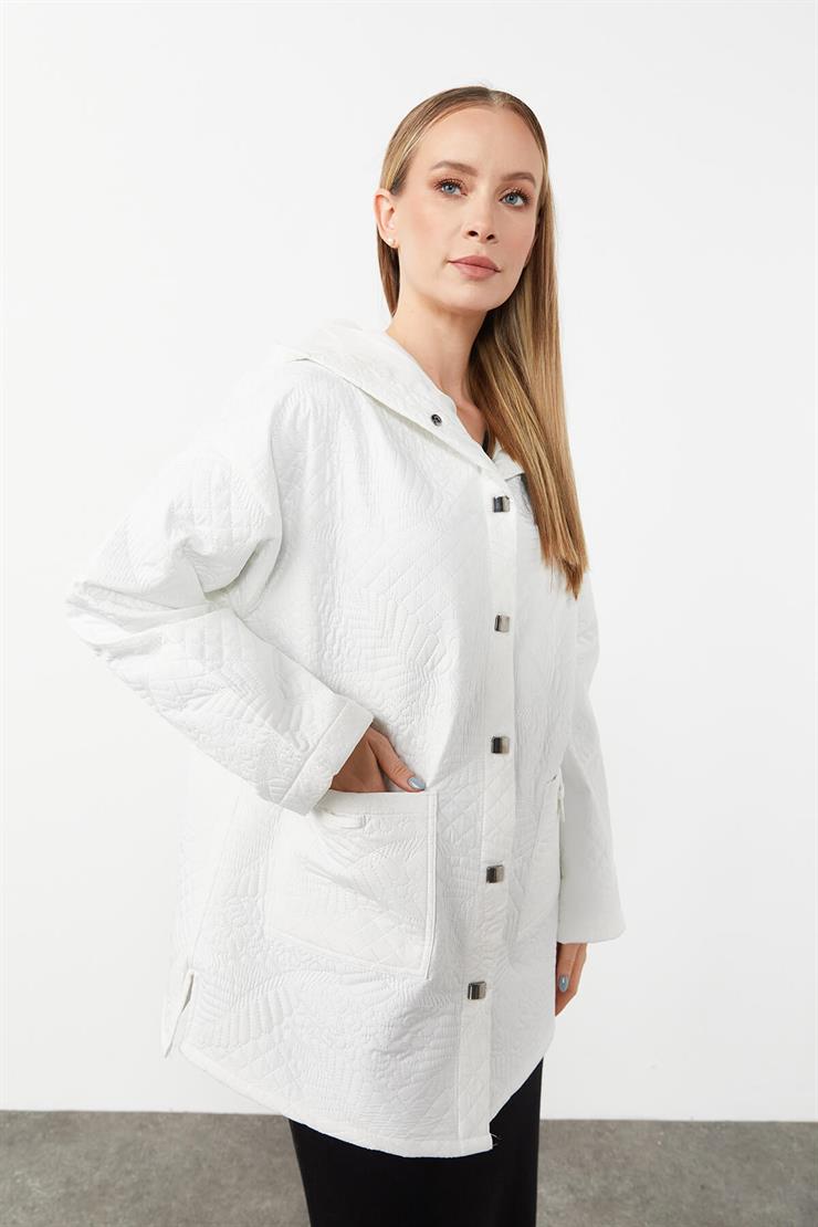 Kapitone Kapüşonlu Ceket-EKRU