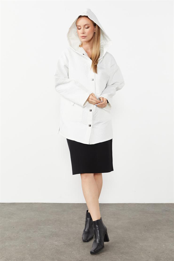 Kapitone Kapüşonlu Ceket-EKRU