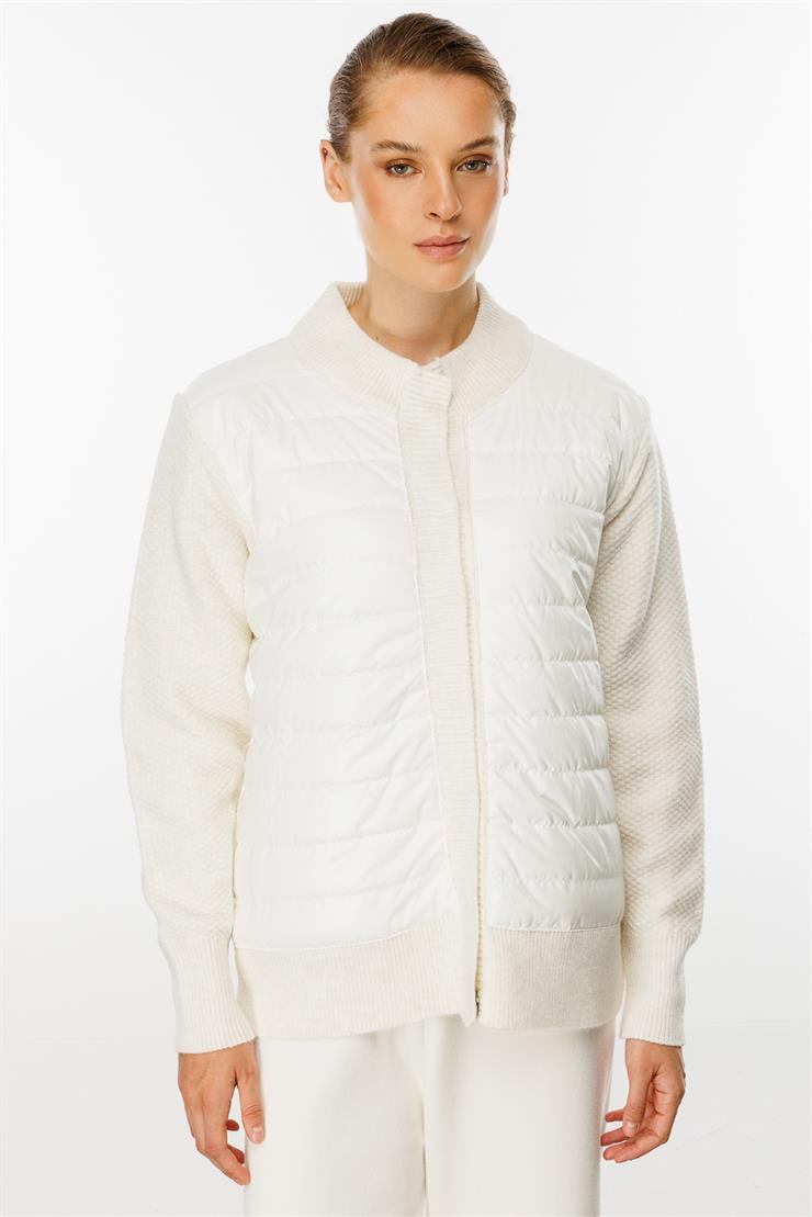 Kapitone Kombinli Triko Ceket-EKRU