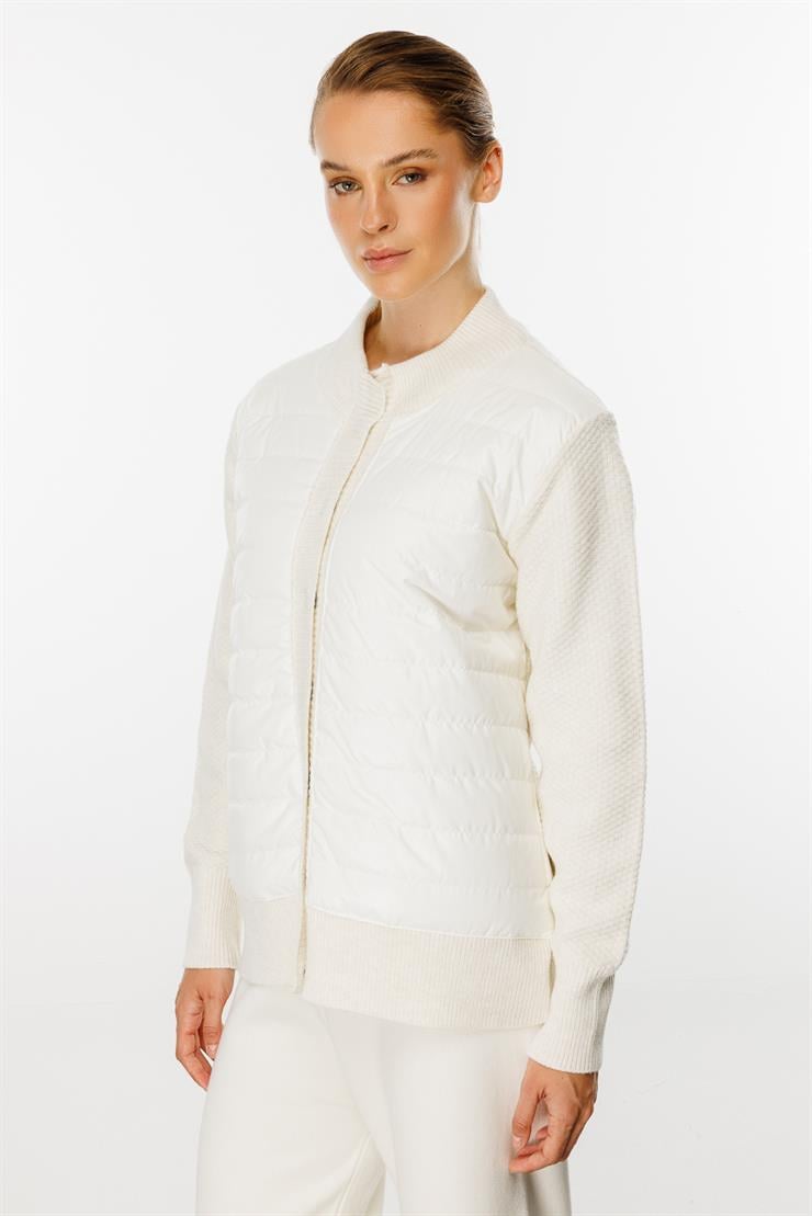 Kapitone Kombinli Triko Ceket-EKRU