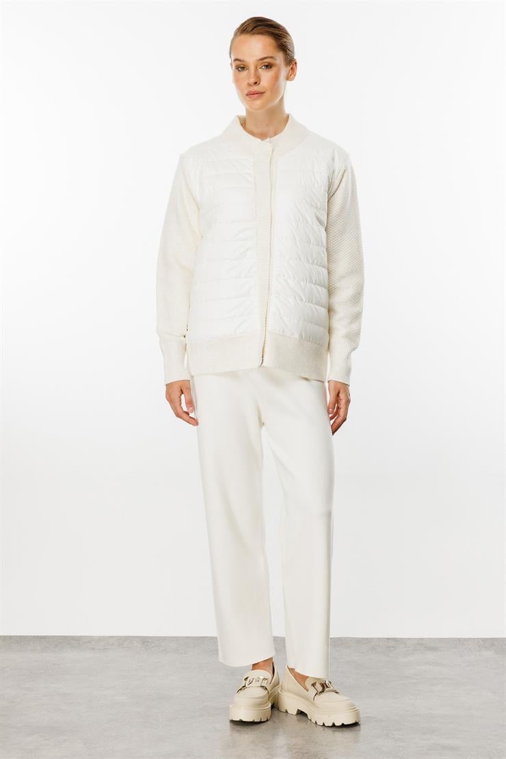 Kapitone Kombinli Triko Ceket-EKRU