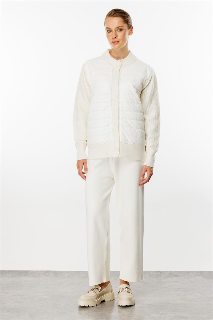 Kapitone Kombinli Triko Ceket-EKRU