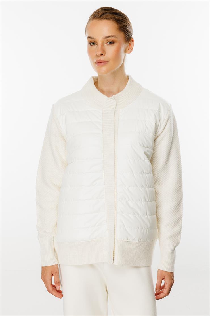 Kapitone Kombinli Triko Ceket-EKRU