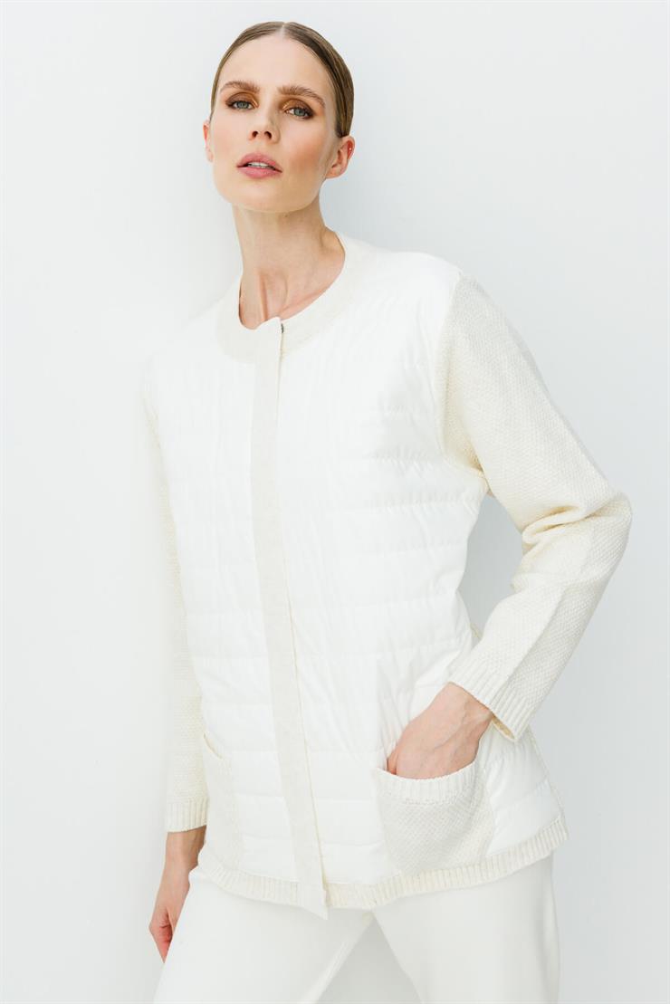 Kapitone Kombinli Triko Ceket-EKRU