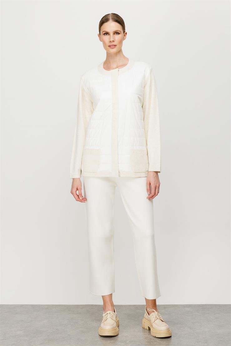 Kapitone Kombinli Triko Ceket-EKRU