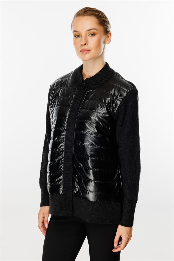 Kapitone Kombinli Triko Ceket-SİYAH