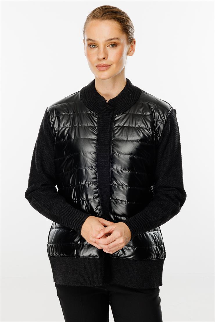 Kapitone Kombinli Triko Ceket-SİYAH