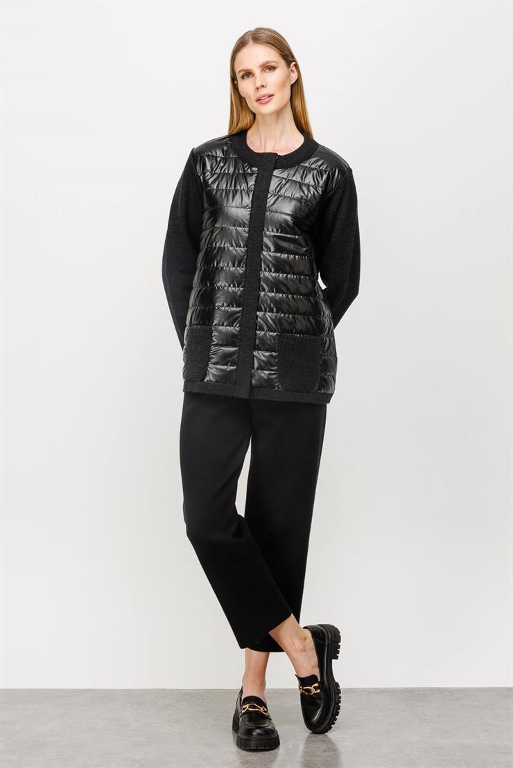 Kapitone Kombinli Triko Ceket-SİYAH