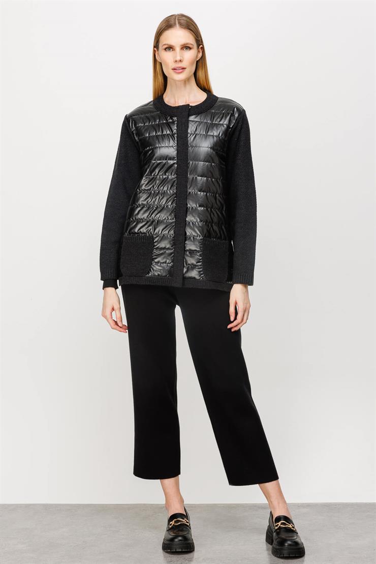 Kapitone Kombinli Triko Ceket-SİYAH