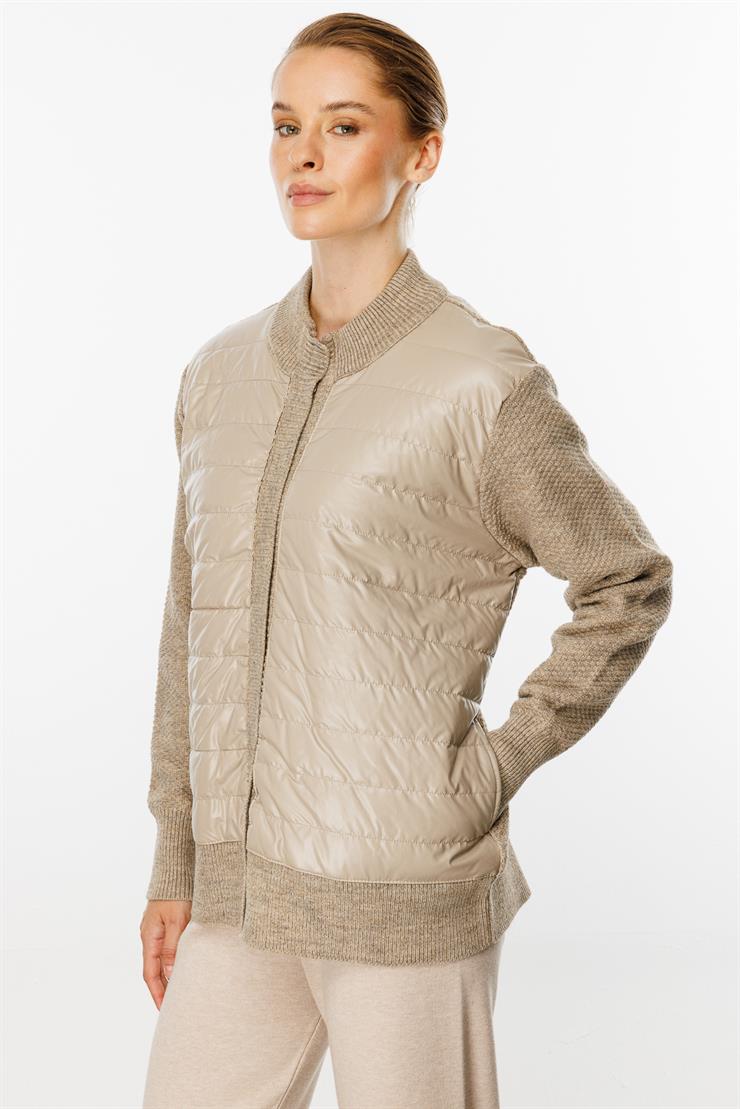 Kapitone Kombinli Triko Ceket-VİZON