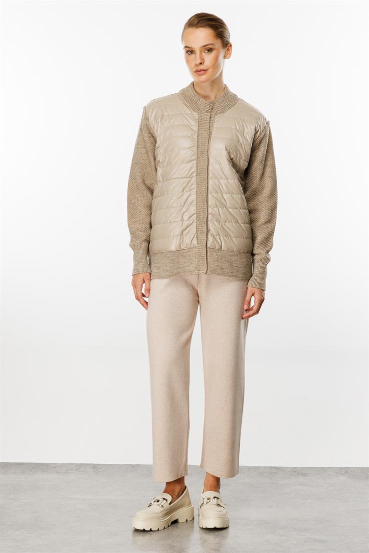 Kapitone Kombinli Triko Ceket-VİZON