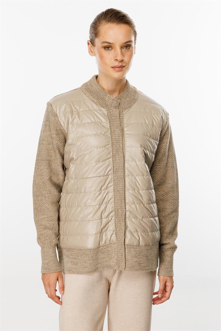 Kapitone Kombinli Triko Ceket-VİZON