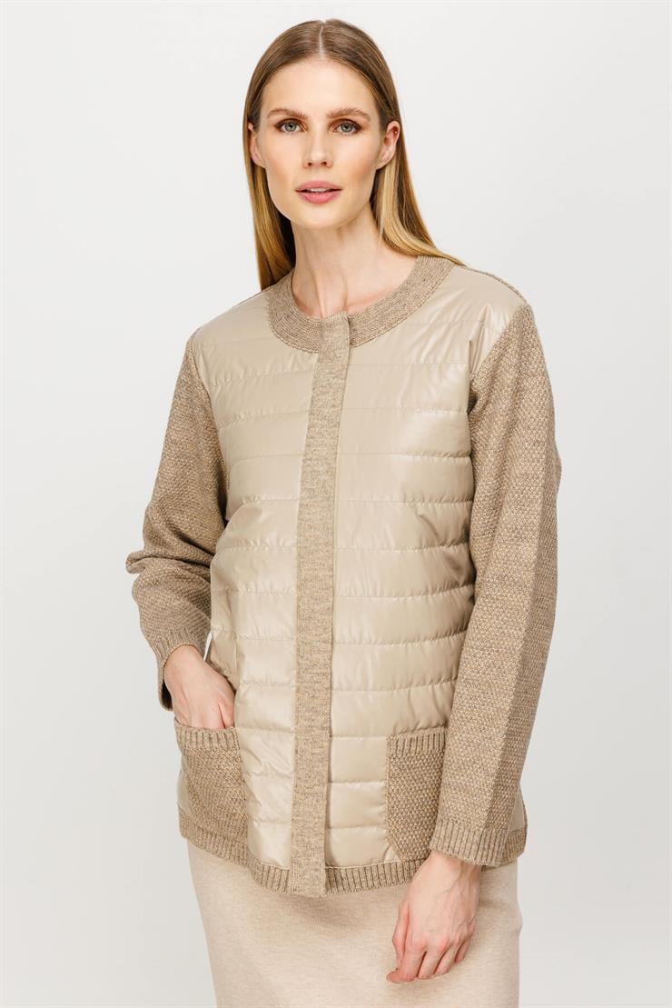 Kapitone Kombinli Triko Ceket-Vizon