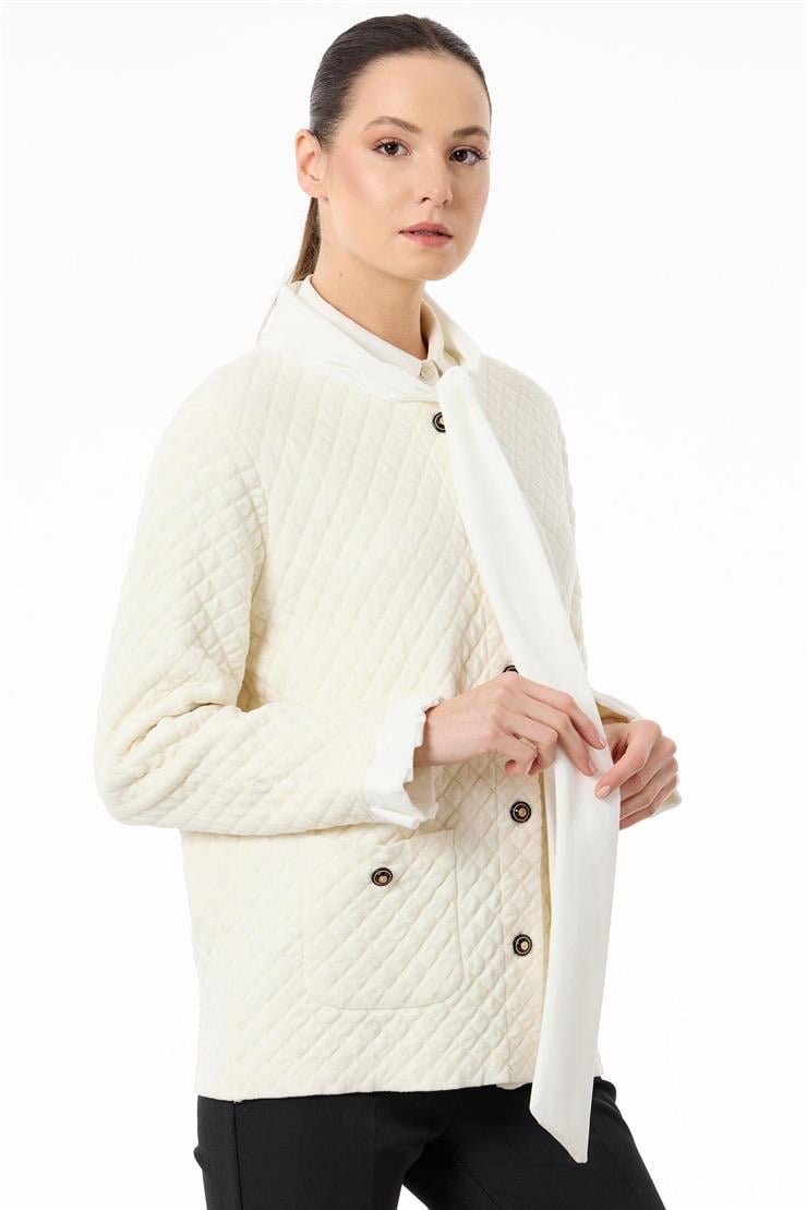 Kapitone Şönil Triko Kısa Kaban EKRU