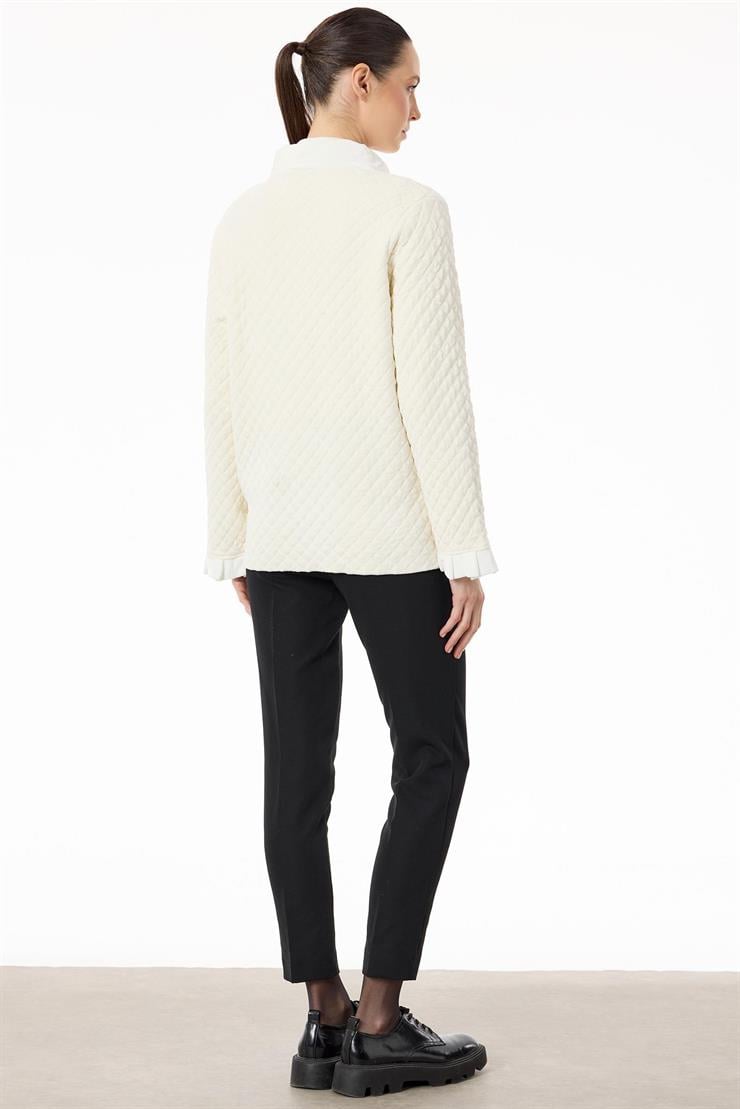 Kapitone Şönil Triko Kısa Kaban EKRU