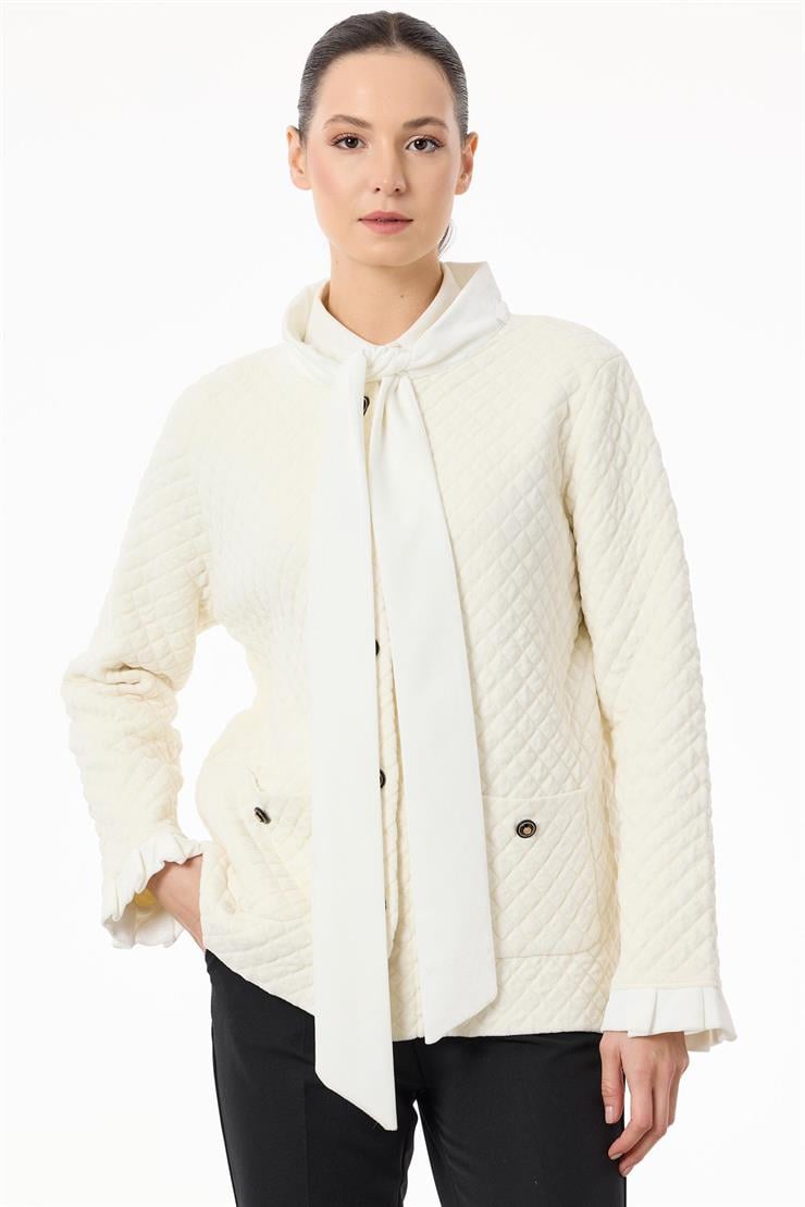 Kapitone Şönil Triko Kısa Kaban EKRU