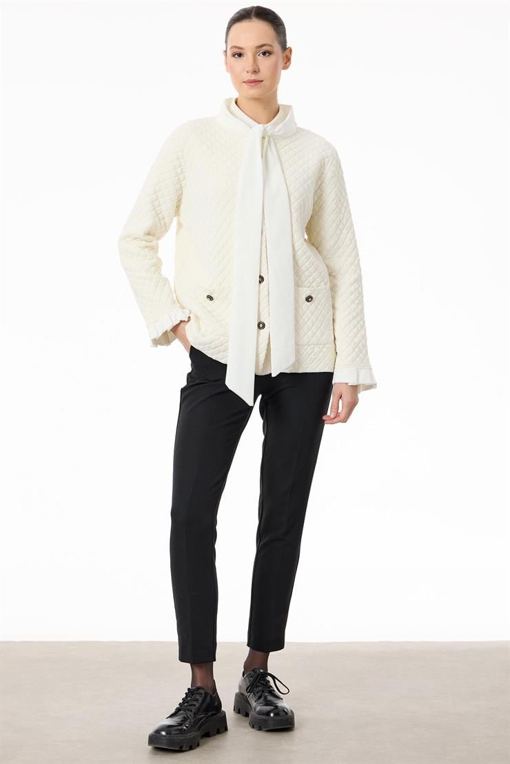 Kapitone Şönil Triko Kısa Kaban EKRU