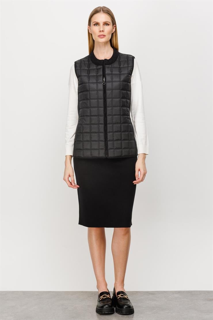 Kapitone Triko Yelek-SİYAH