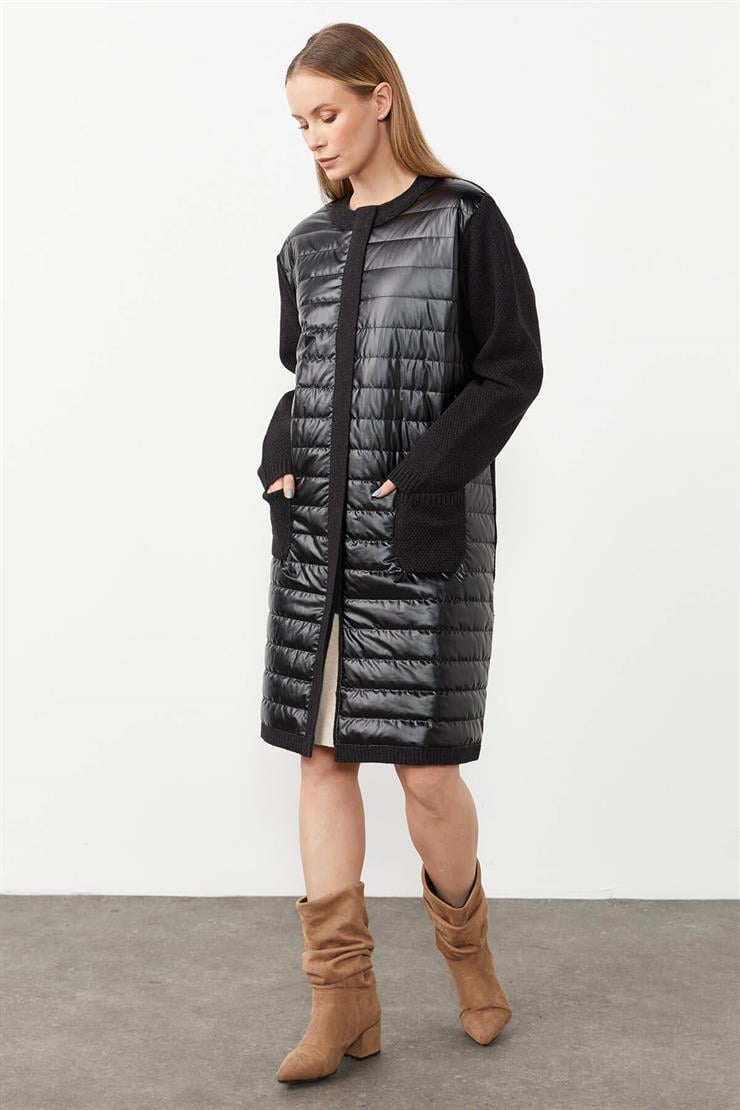 Kapitone Uzun Triko Hırka-SİYAH