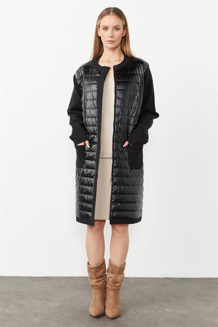 Kapitone Uzun Triko Hırka-SİYAH