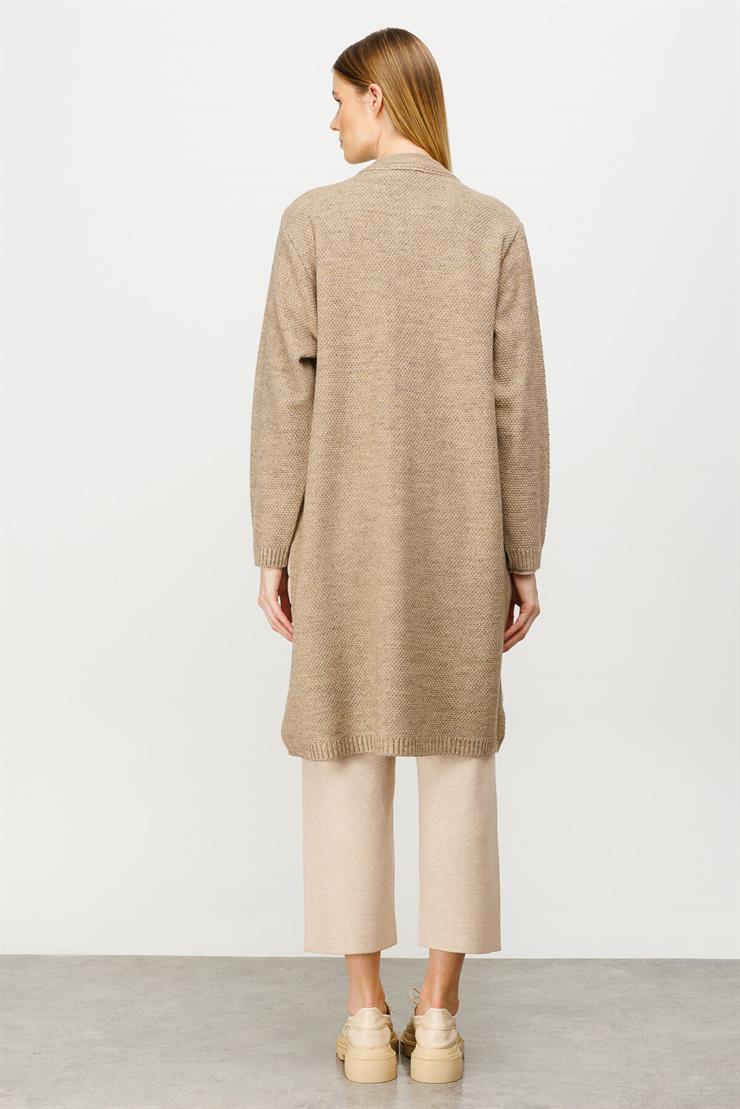 Kapitone Uzun Triko Hırka-Vizon